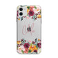 Personalised Name Transparent Flowers Apple iPhone 11 in White with Bumper Case