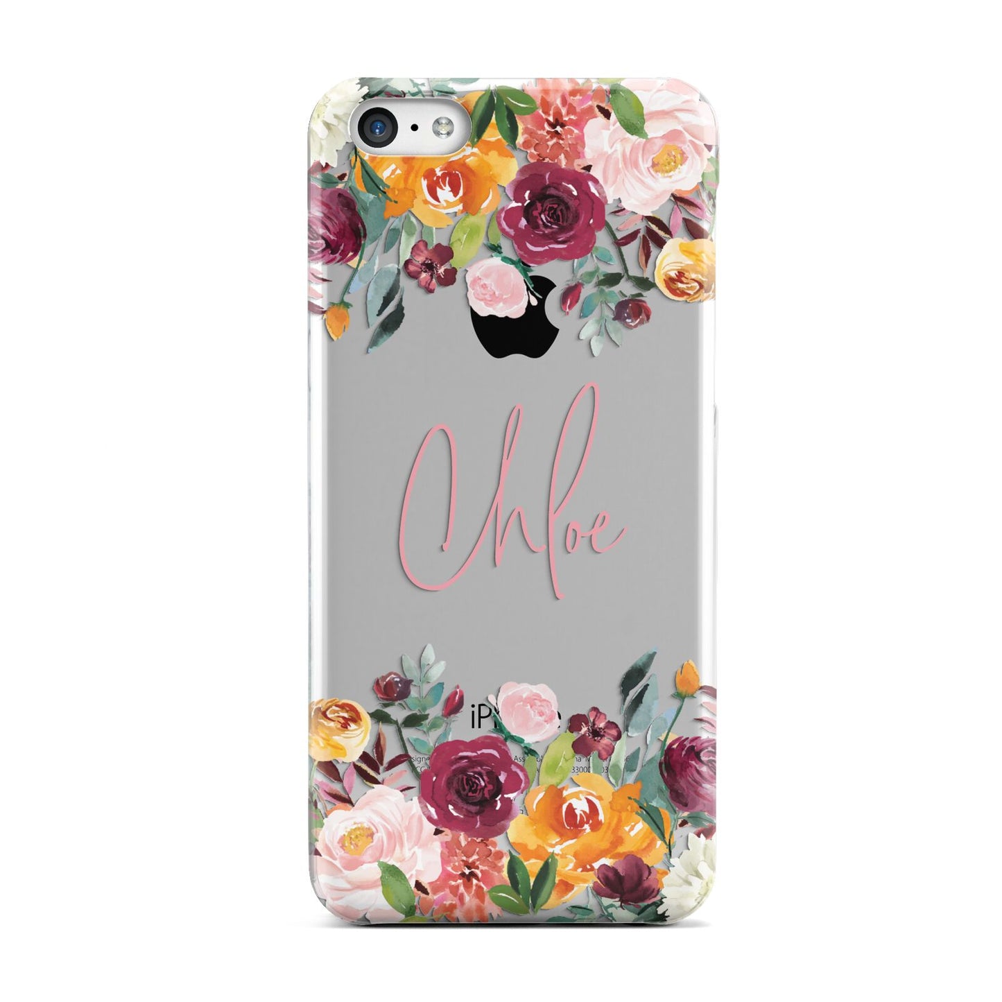 Personalised Name Transparent Flowers Apple iPhone 5c Case