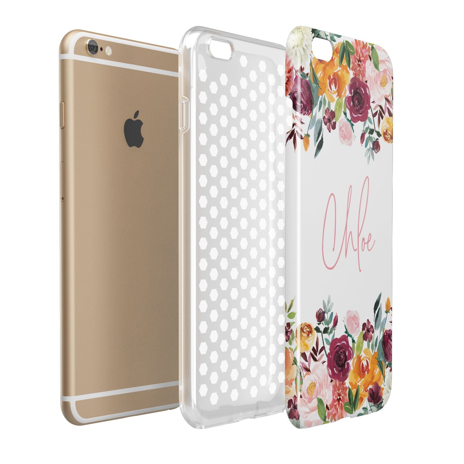 Personalised Name Transparent Flowers Apple iPhone 6 Plus 3D Tough Case Expand Detail Image