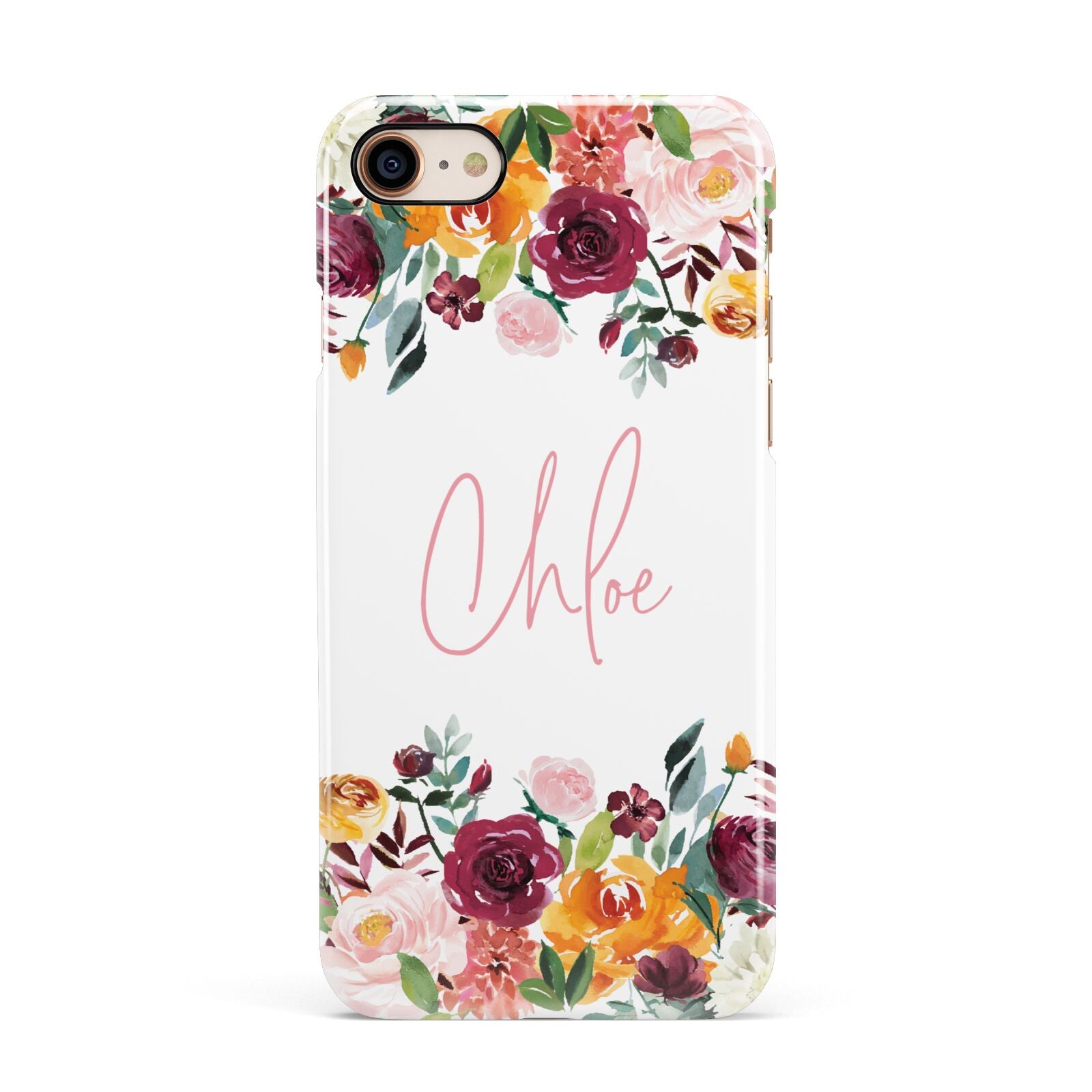 Personalised Name Transparent Flowers Apple iPhone 7 8 3D Snap Case