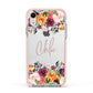 Personalised Name Transparent Flowers Apple iPhone XR Impact Case Pink Edge on Silver Phone