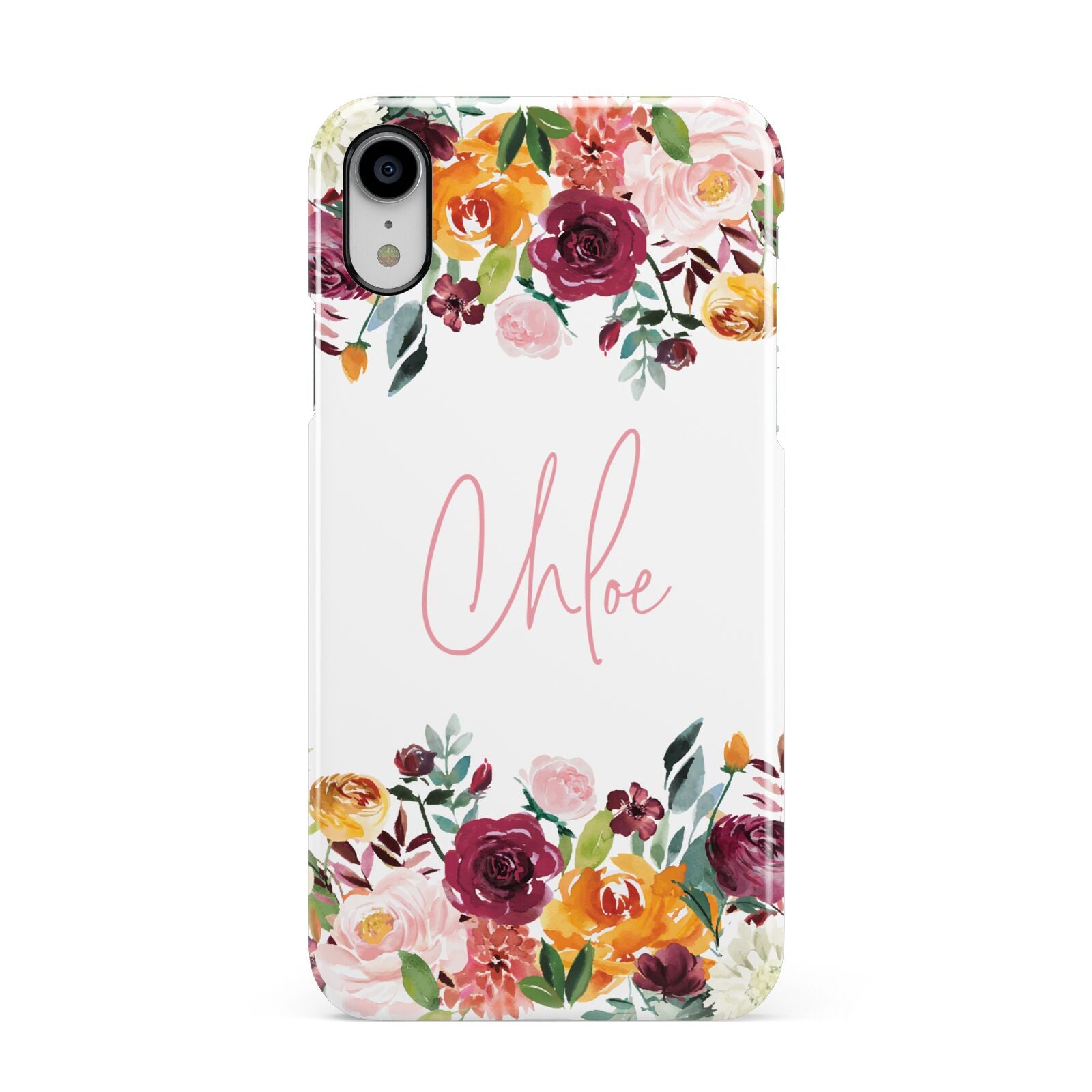 Personalised Name Transparent Flowers Apple iPhone XR White 3D Snap Case