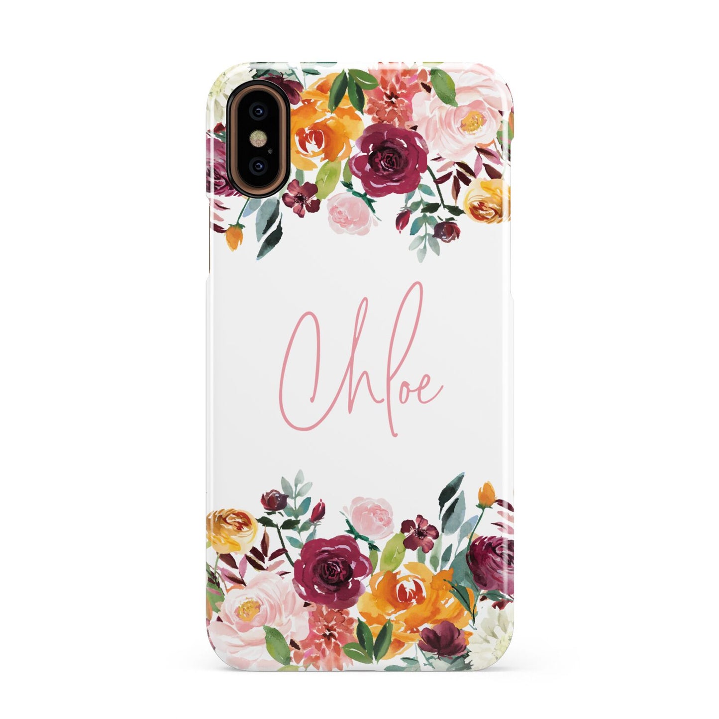 Personalised Name Transparent Flowers Apple iPhone XS 3D Snap Case