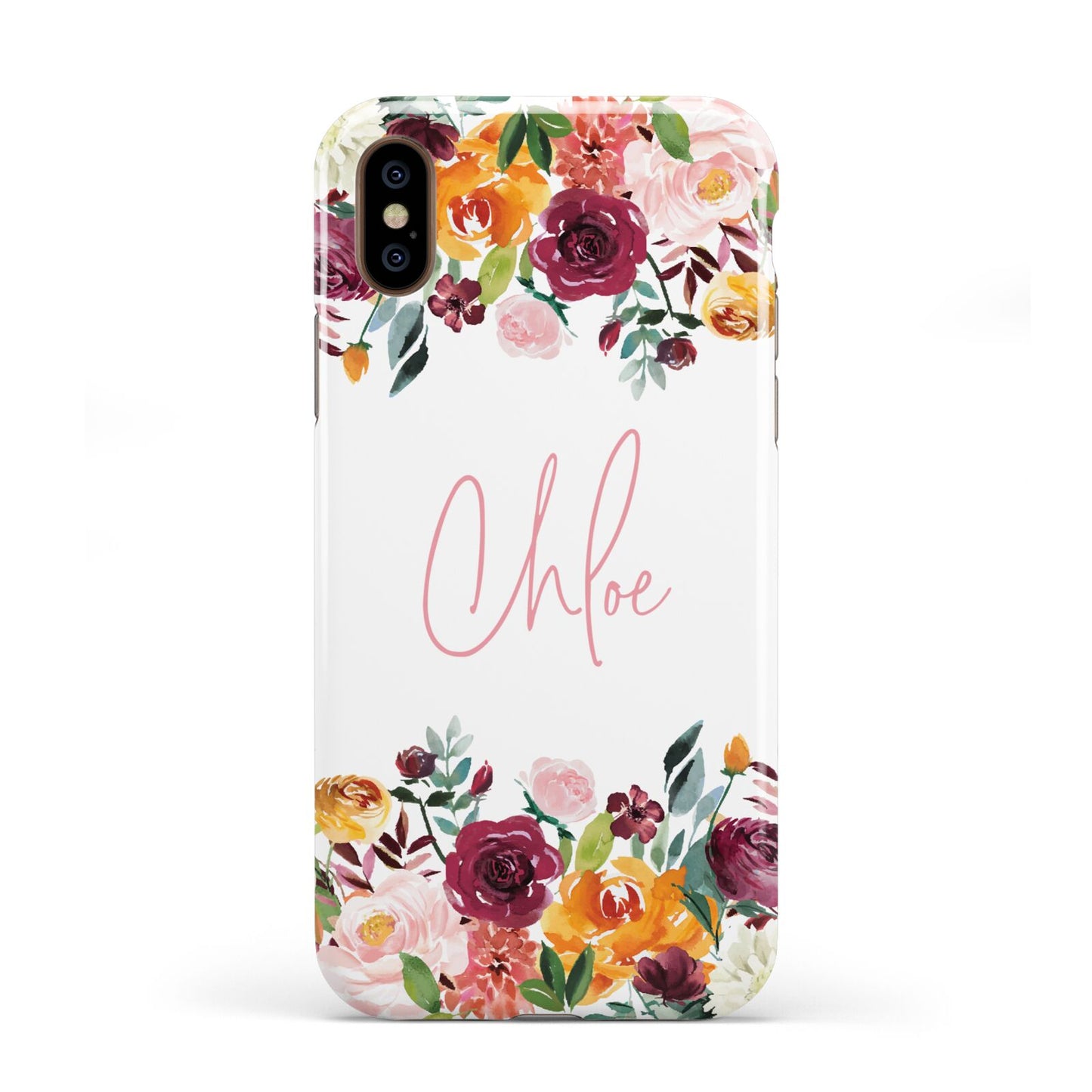 Personalised Name Transparent Flowers Apple iPhone XS 3D Tough