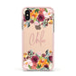 Personalised Name Transparent Flowers Apple iPhone Xs Impact Case Pink Edge on Gold Phone
