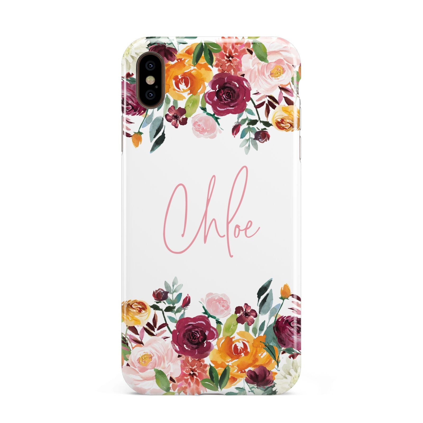 Personalised Name Transparent Flowers Apple iPhone Xs Max 3D Tough Case