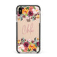 Personalised Name Transparent Flowers Apple iPhone Xs Max Impact Case Black Edge on Gold Phone