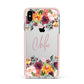 Personalised Name Transparent Flowers Apple iPhone Xs Max Impact Case Pink Edge on Silver Phone