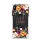 Personalised Name Transparent Flowers Apple iPhone Xs Max Impact Case White Edge on Black Phone