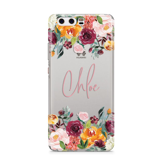 Personalised Name Transparent Flowers Huawei P10 Phone Case