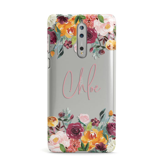 Personalised Name Transparent Flowers Nokia Case