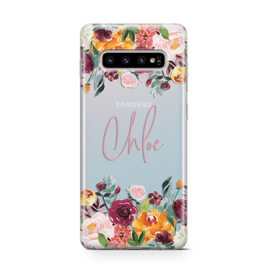 Personalised Name Transparent Flowers Protective Samsung Galaxy Case