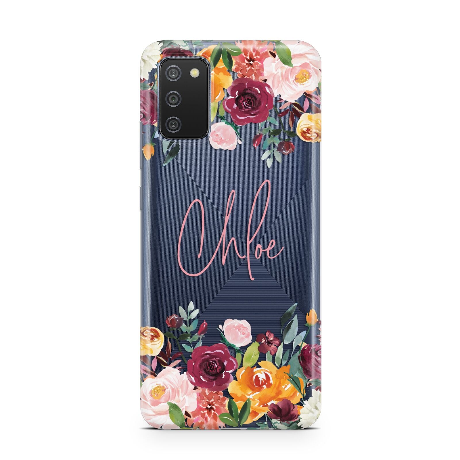 Personalised Name Transparent Flowers Samsung A02s Case