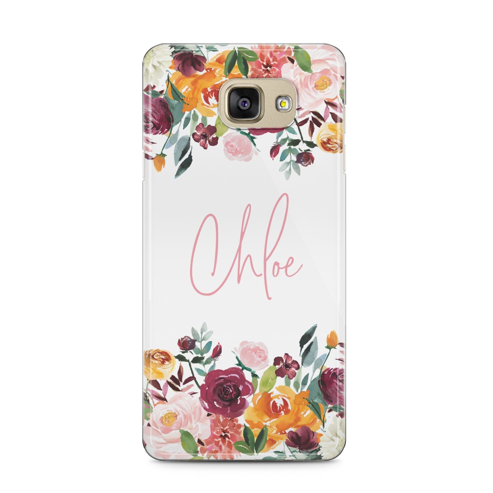 Personalised Name Transparent Flowers Samsung Galaxy A5 2016 Case on gold phone