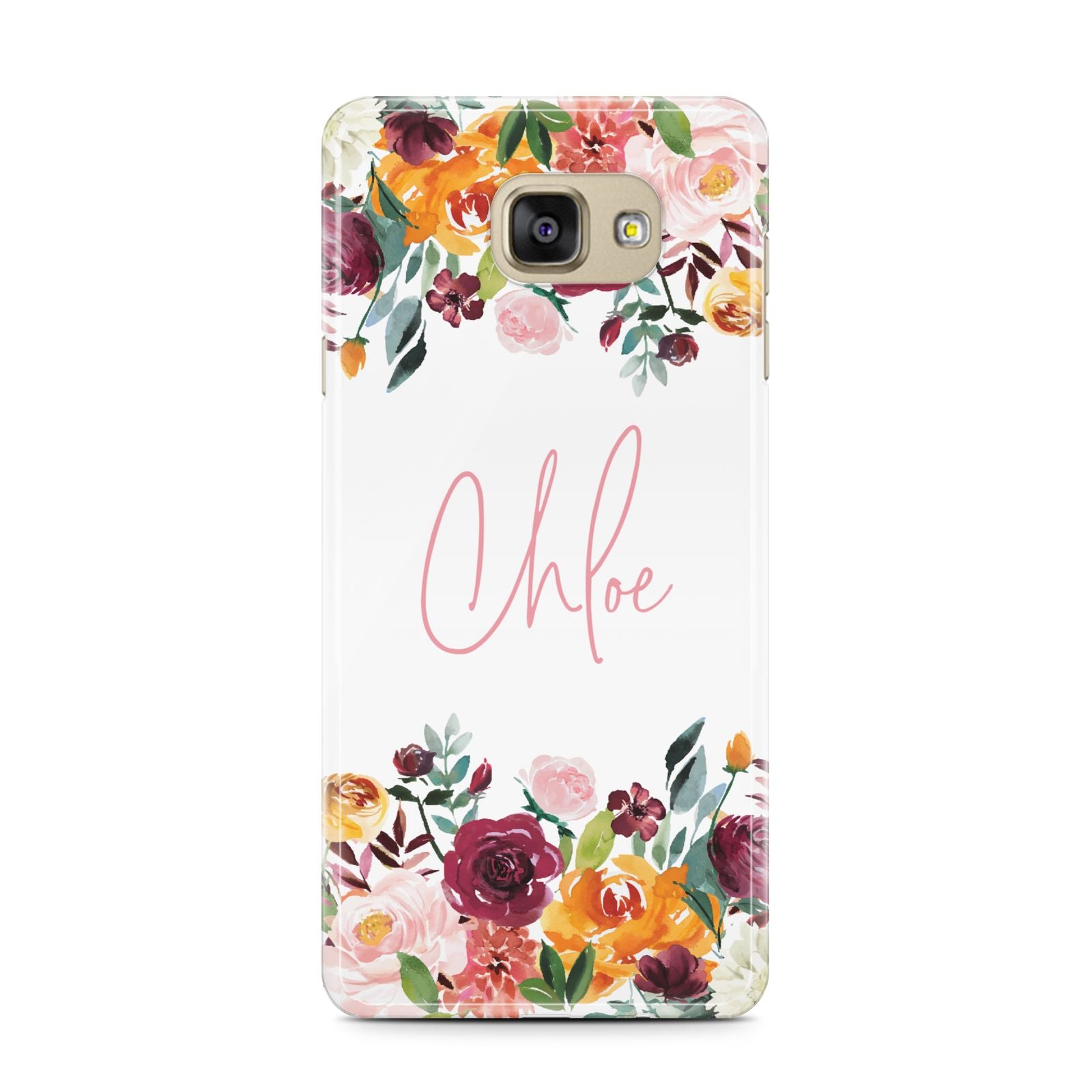 Personalised Name Transparent Flowers Samsung Galaxy A7 2016 Case on gold phone
