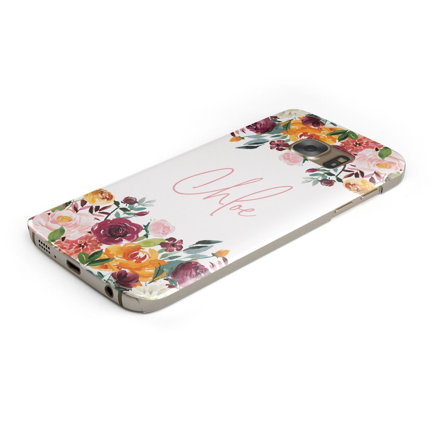 Personalised Name Transparent Flowers Samsung Galaxy Case Bottom Cutout