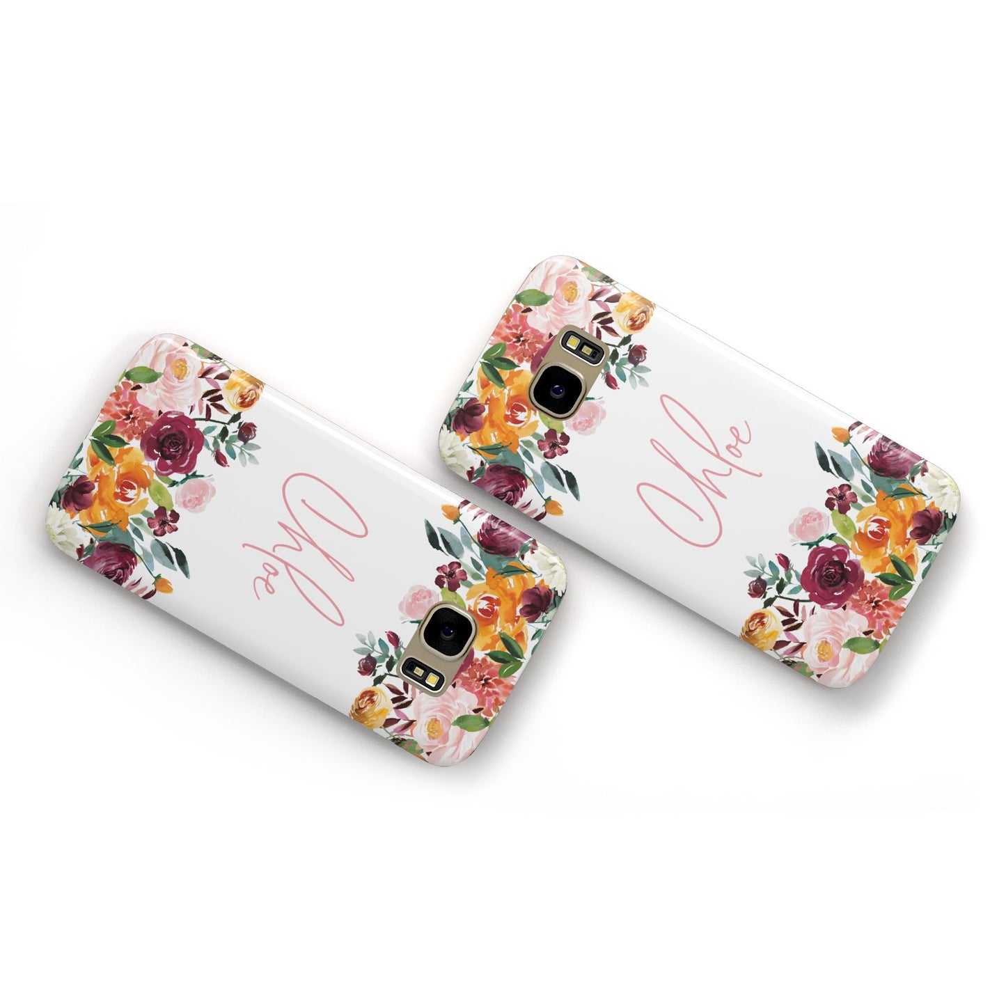 Personalised Name Transparent Flowers Samsung Galaxy Case Flat Overview