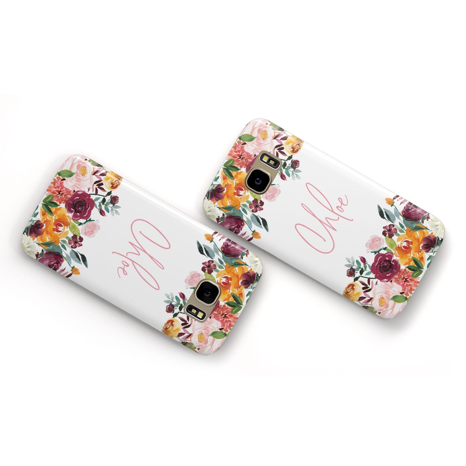 Personalised Name Transparent Flowers Samsung Galaxy Case Flat Overview
