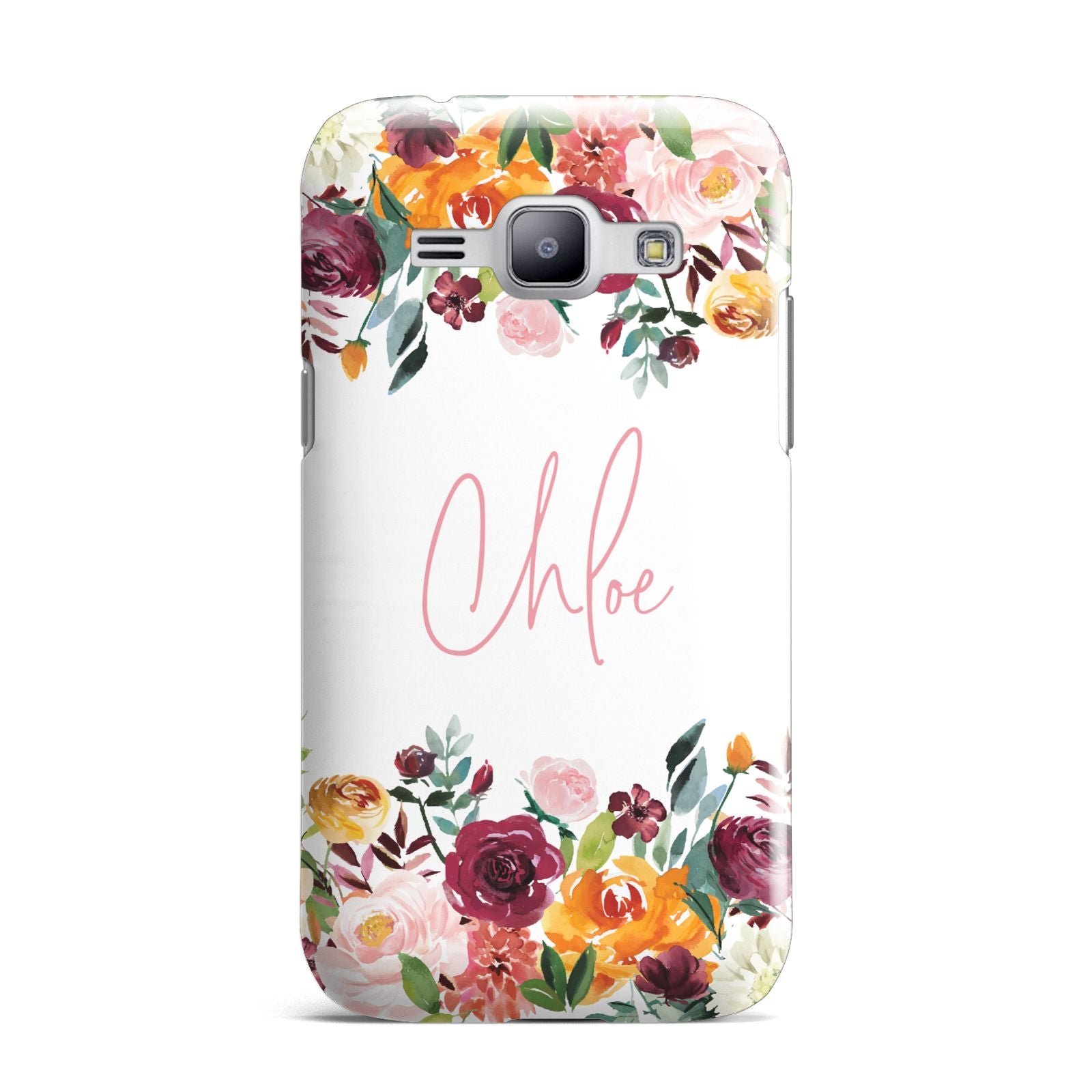 Personalised Name Transparent Flowers Samsung Galaxy J1 2015 Case
