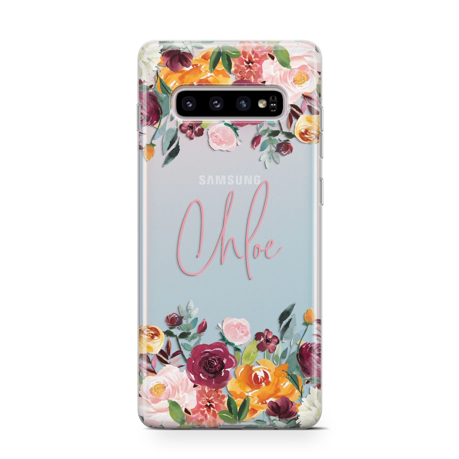 Personalised Name Transparent Flowers Samsung Galaxy S10 Case
