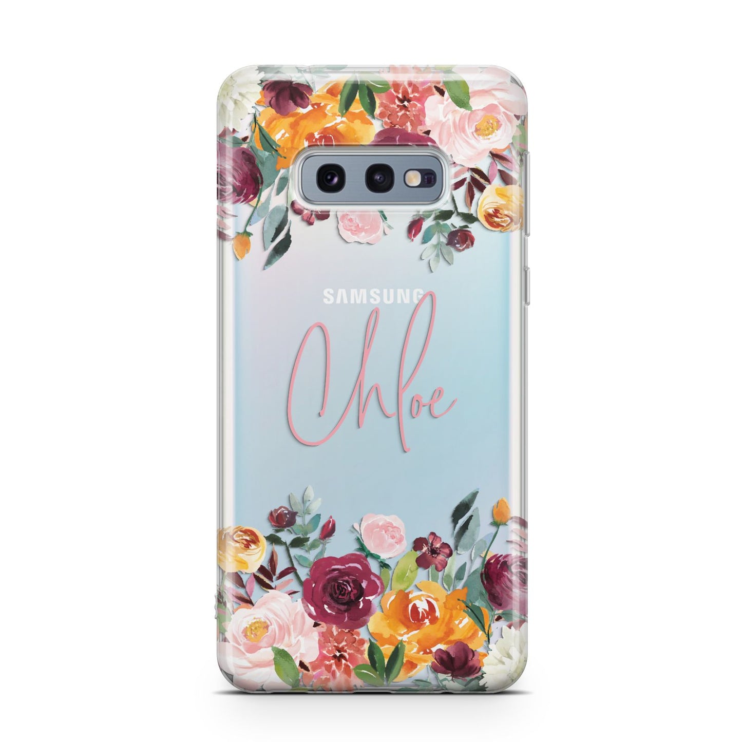 Personalised Name Transparent Flowers Samsung Galaxy S10E Case