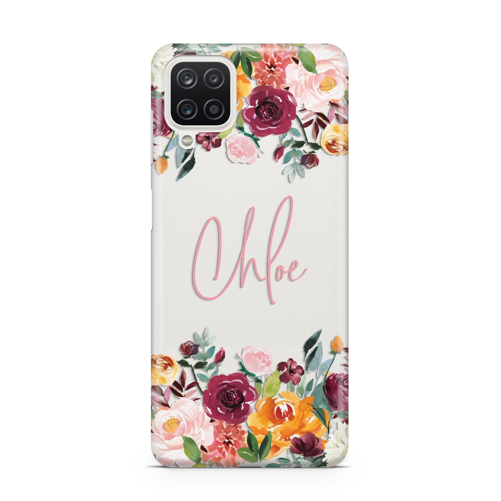 Personalised Name Transparent Flowers Samsung M12 Case