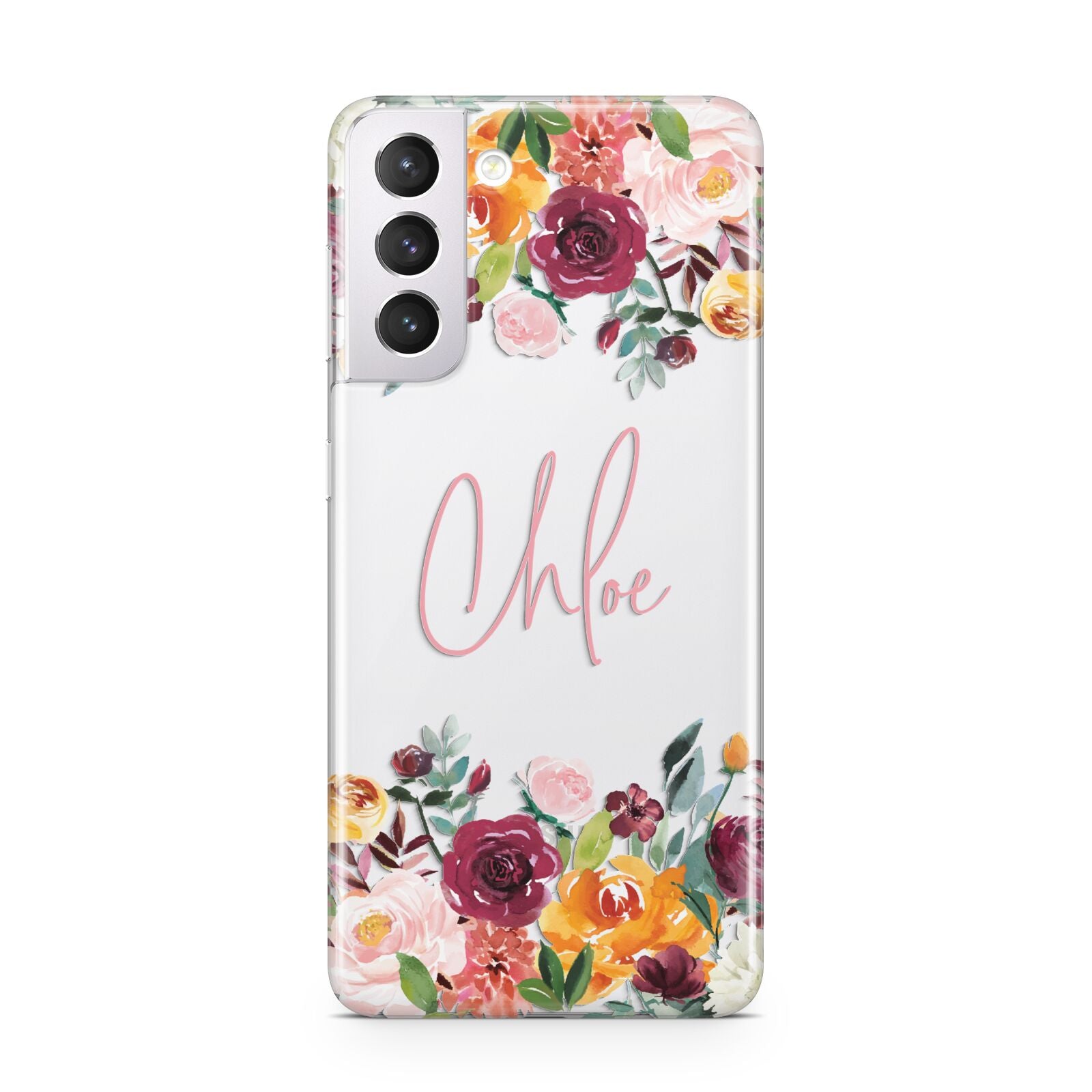 Personalised Name Transparent Flowers Samsung S21 Case