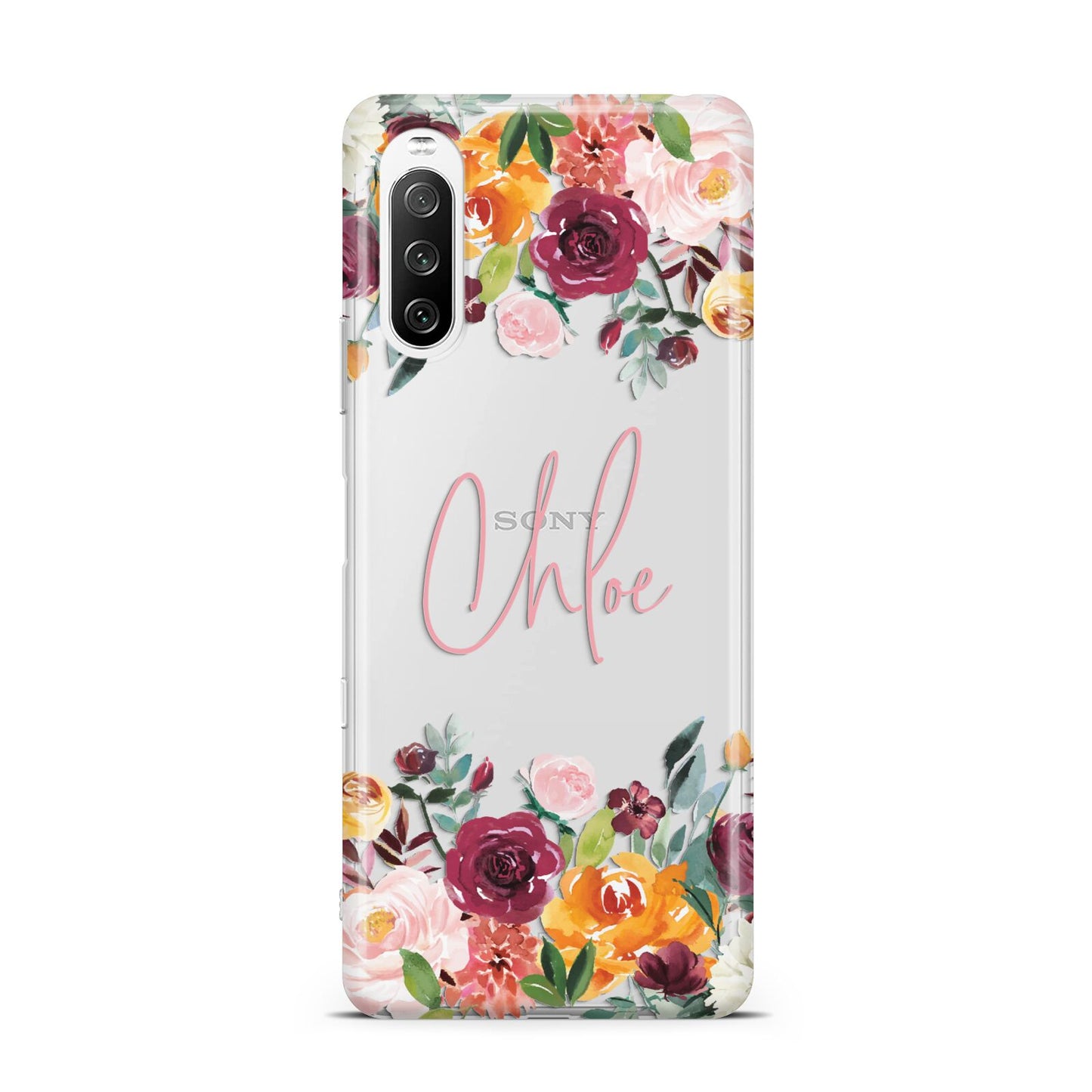 Personalised Name Transparent Flowers Sony Xperia 10 III Case