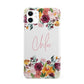 Personalised Name Transparent Flowers iPhone 11 3D Snap Case