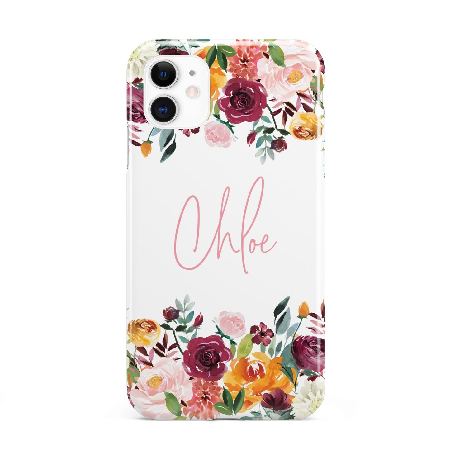 Personalised Name Transparent Flowers iPhone 11 3D Tough Case