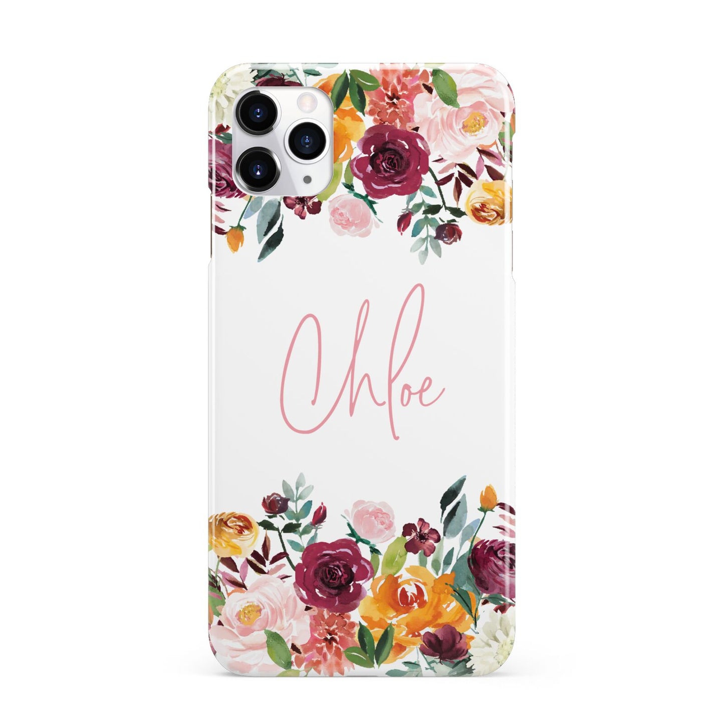 Personalised Name Transparent Flowers iPhone 11 Pro Max 3D Snap Case