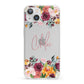 Personalised Name Transparent Flowers iPhone 13 Clear Bumper Case