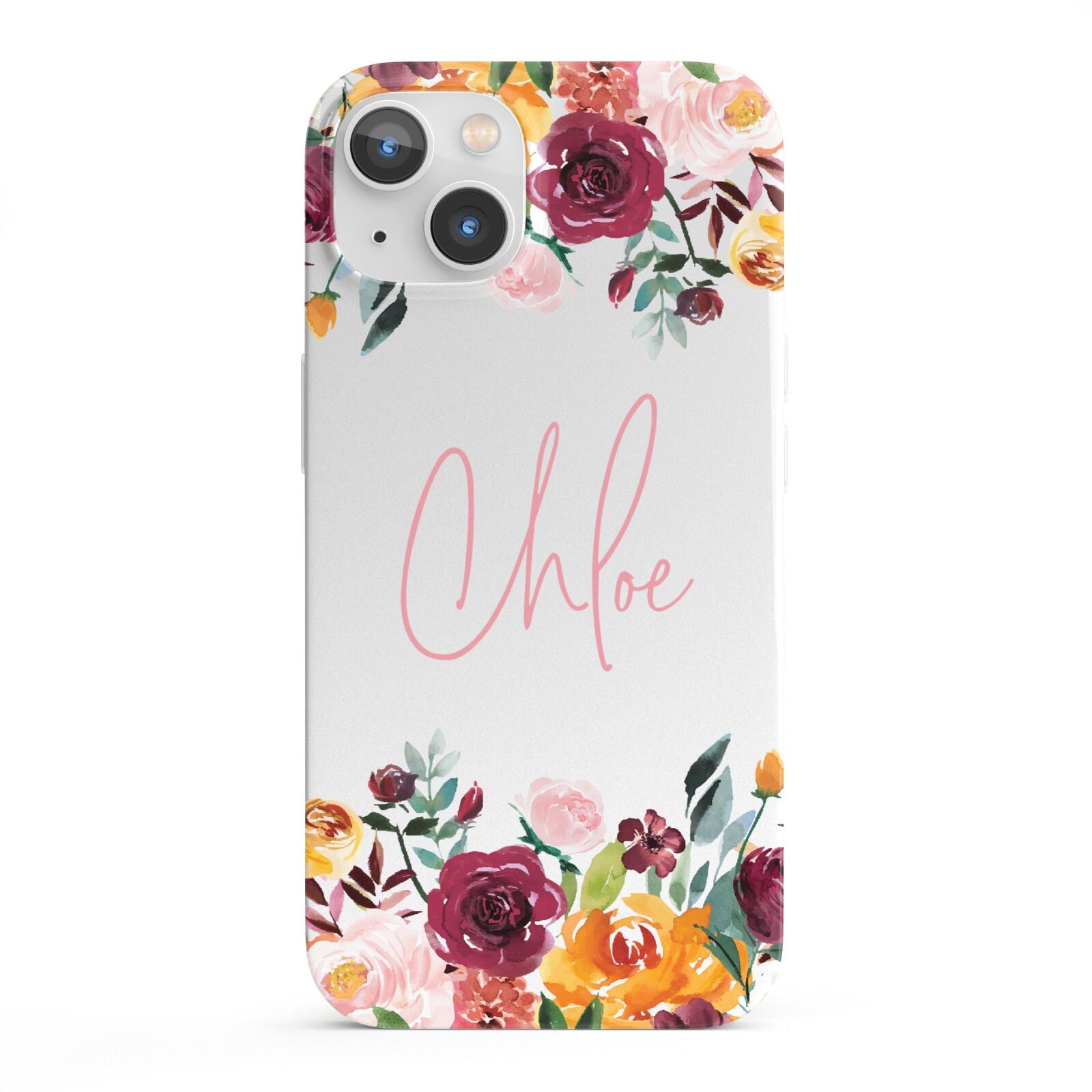 Personalised Name Transparent Flowers iPhone 13 Full Wrap 3D Snap Case