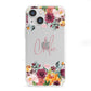 Personalised Name Transparent Flowers iPhone 13 Mini Clear Bumper Case