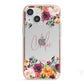 Personalised Name Transparent Flowers iPhone 13 Mini TPU Impact Case with Pink Edges