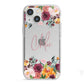 Personalised Name Transparent Flowers iPhone 13 Mini TPU Impact Case with White Edges