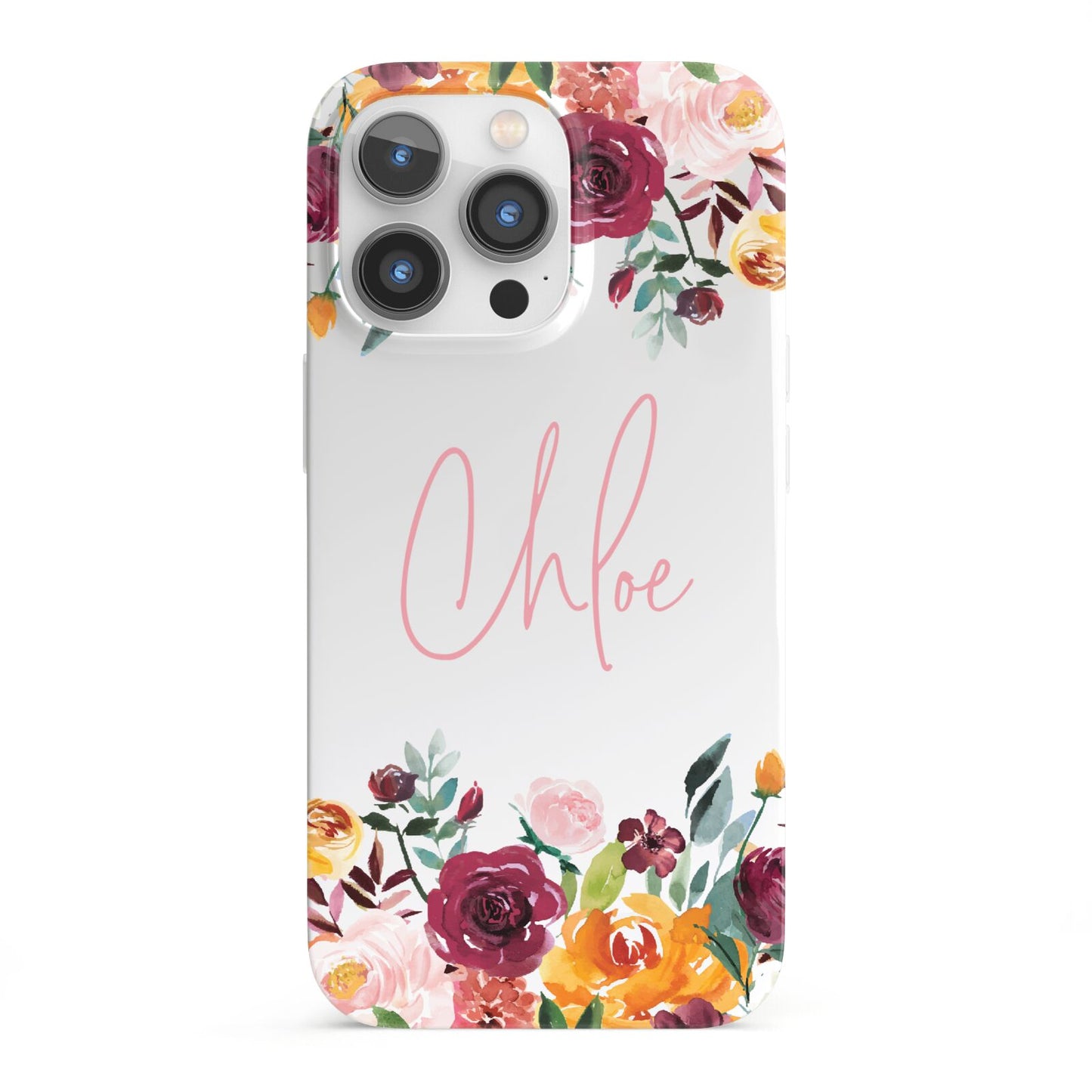 Personalised Name Transparent Flowers iPhone 13 Pro Full Wrap 3D Snap Case