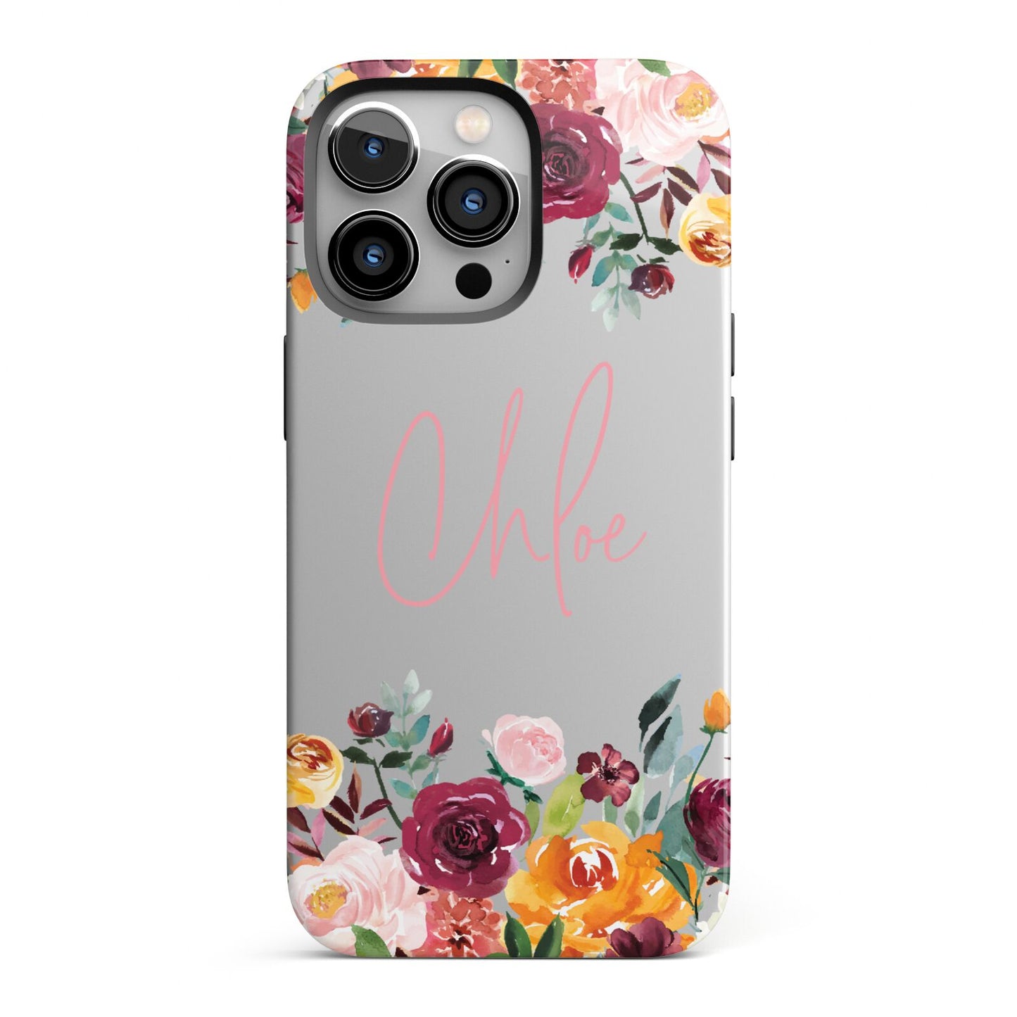 Personalised Name Transparent Flowers iPhone 13 Pro Full Wrap 3D Tough Case