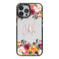 Personalised Name Transparent Flowers iPhone 13 Pro Max Black Impact Case on Silver phone