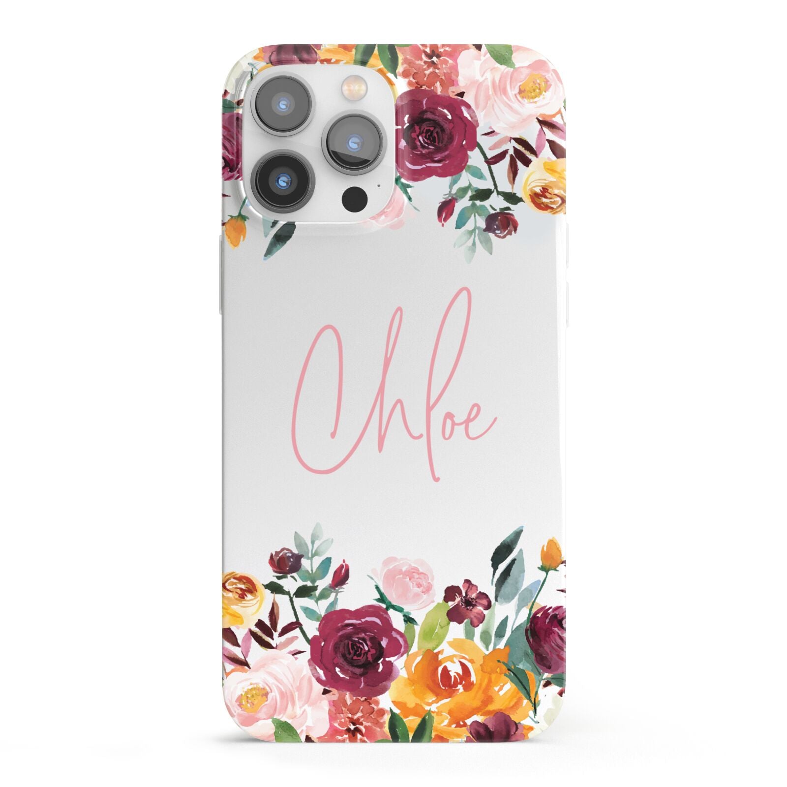 Personalised Name Transparent Flowers iPhone 13 Pro Max Full Wrap 3D Snap Case