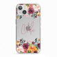Personalised Name Transparent Flowers iPhone 13 TPU Impact Case with White Edges