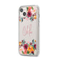Personalised Name Transparent Flowers iPhone 14 Plus Clear Tough Case Starlight Angled Image