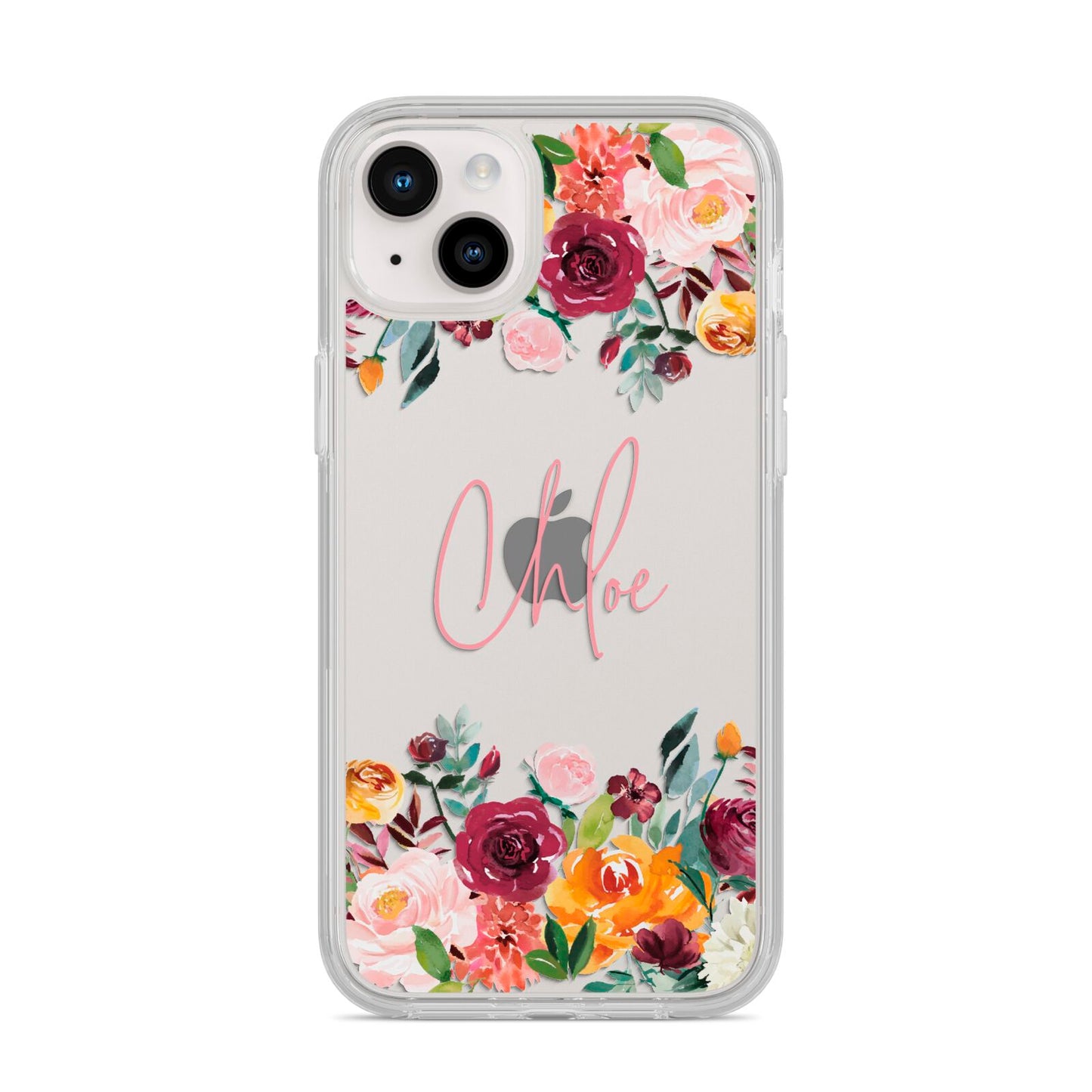 Personalised Name Transparent Flowers iPhone 14 Plus Clear Tough Case Starlight