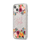 Personalised Name Transparent Flowers iPhone 14 Plus Glitter Tough Case Starlight Angled Image