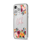 Personalised Name Transparent Flowers iPhone 14 Pro Max Clear Tough Case Silver Angled Image