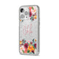 Personalised Name Transparent Flowers iPhone 14 Pro Max Glitter Tough Case Silver Angled Image