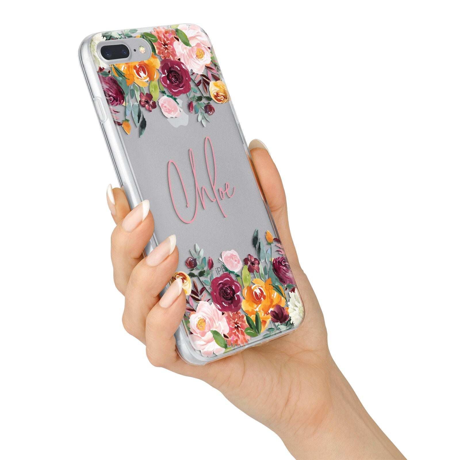 Personalised Name Transparent Flowers iPhone 7 Plus Bumper Case on Silver iPhone Alternative Image
