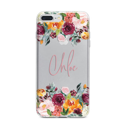 Personalised Name Transparent Flowers iPhone 7 Plus Bumper Case on Silver iPhone
