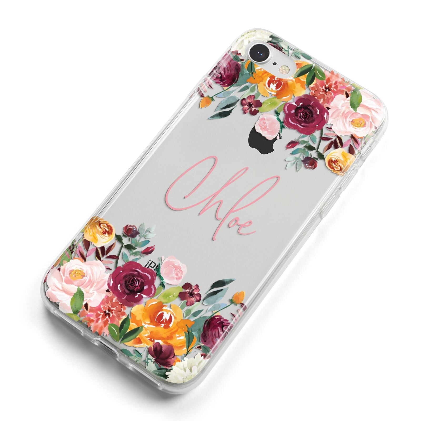 Personalised Name Transparent Flowers iPhone 8 Bumper Case on Silver iPhone Alternative Image