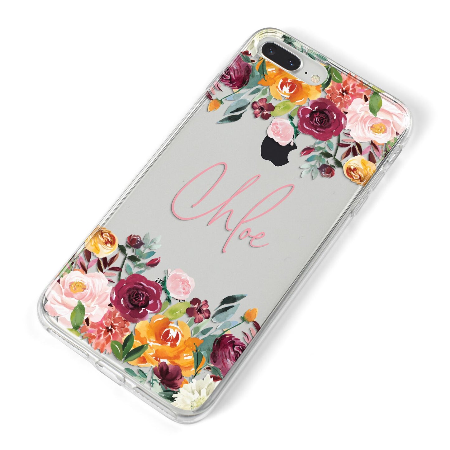 Personalised Name Transparent Flowers iPhone 8 Plus Bumper Case on Silver iPhone Alternative Image